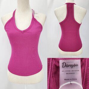 New Danysu Womens Ribbed Racerback Gym Crop Tank Top Front Shelf Style Bralette